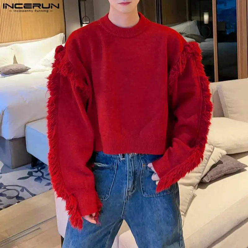 Корейски стил, чисто Нов Мъжки Пуловер, Обикновен Универсален Блузи, Пуловери С дълъг ръкав, Украсени с пискюли, S-5XL, Върхове INCERUN 2023