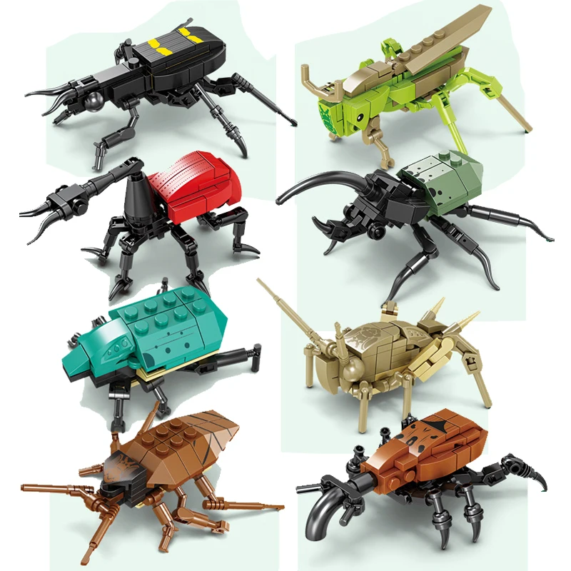 Креативна мини-модел на насекомо, Строителни блокове, MOC Beetle, Град Джунглата, животни, Детски блокове на 