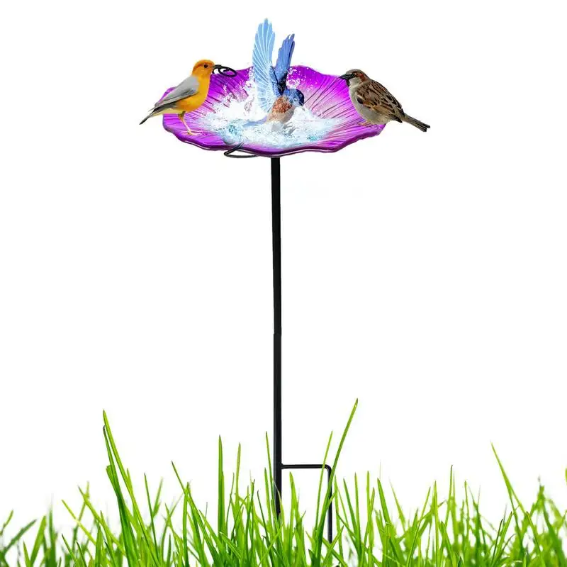Купа за къпане на птиците с подвижна поставка във формата на цвете, тава за хранене на птици със стойка за вътрешен двор в двора