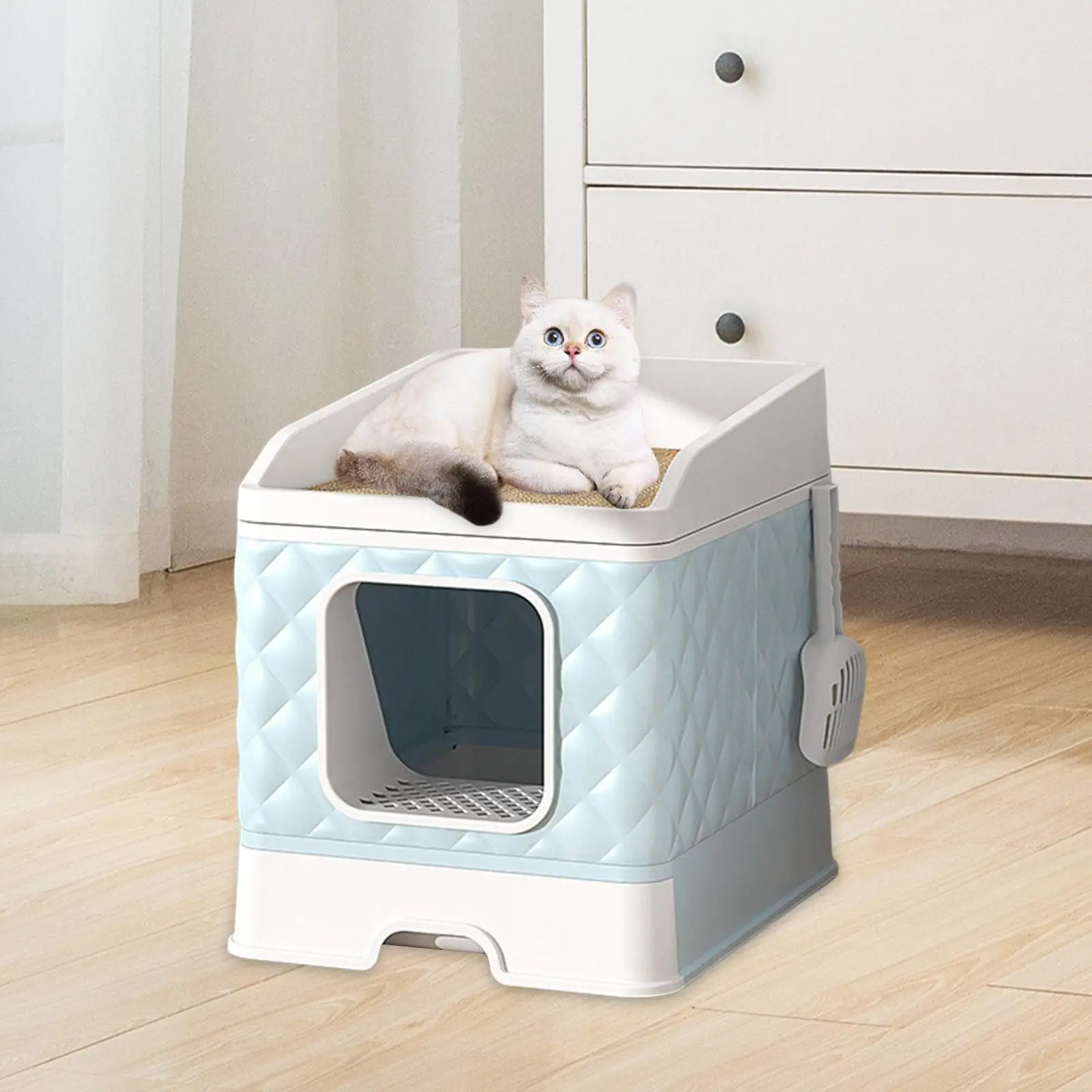 Кутия за котешки тоалетни и catlike саксии, сгъваема подвижна тава за домашни любимци на малки и големи котки