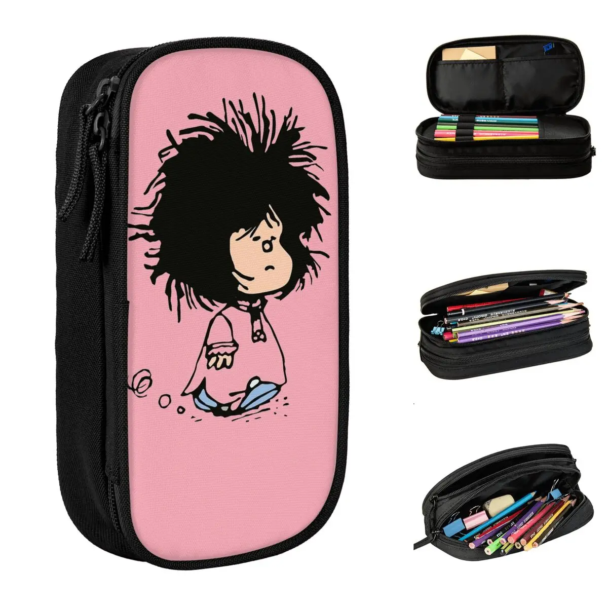 Кутия за писалки с мастило с голям капацитет Sleepy Mafalda Забавни аксесоари офис, двупластова кутия за моливи, Дамски косметичка в подарък
