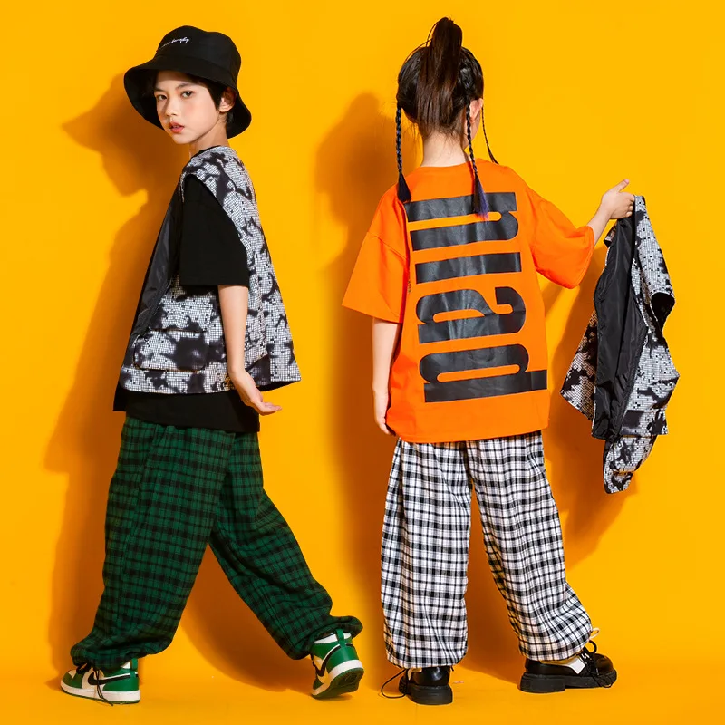 Летни комплекти дрехи за момичета, тениска с къс ръкав и проверени панталони, детска градинска облекло, спортно облекло за момчета, тийнейджърката облекло в стил хип-хоп от 3 до 16 години