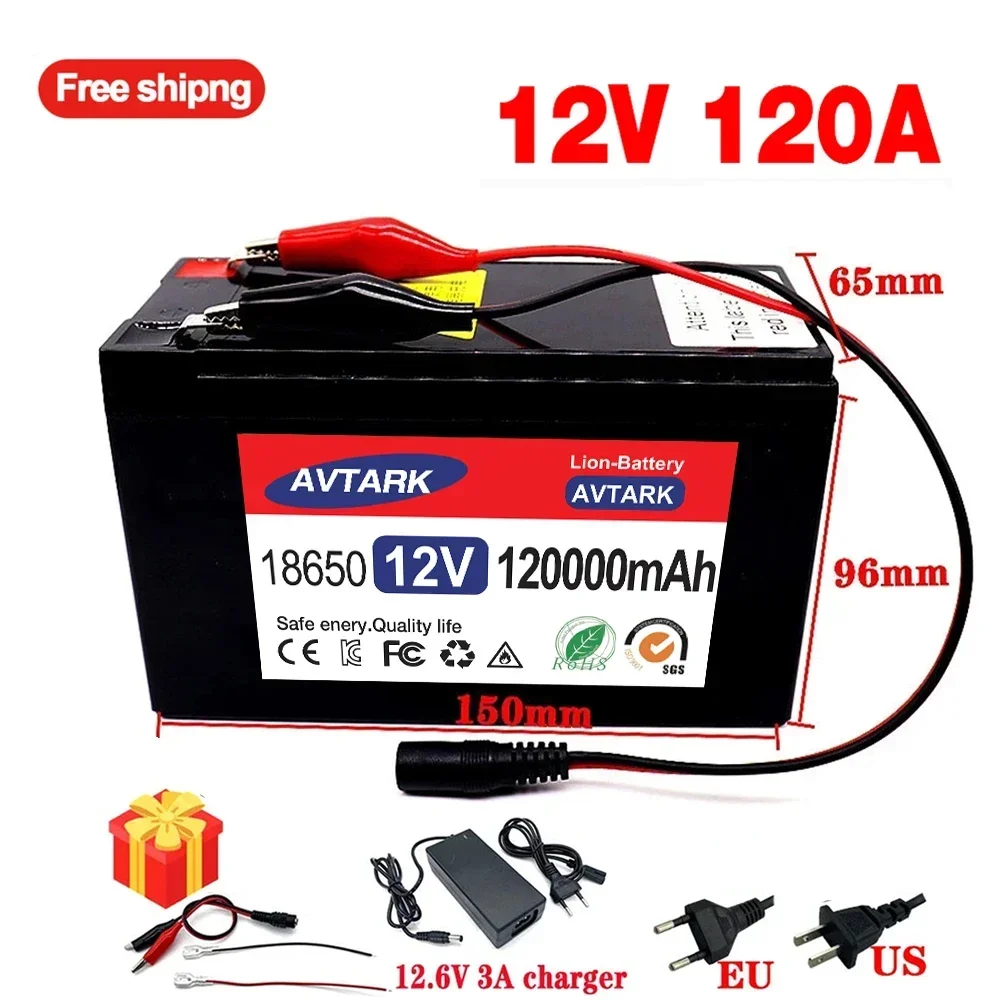 Литиева батерия 12V 120Ah 18650 за слънчеви панели, вграден в батерията, за да электромобиля BMS с висок ток 30A + зарядно устройство 12,6 В