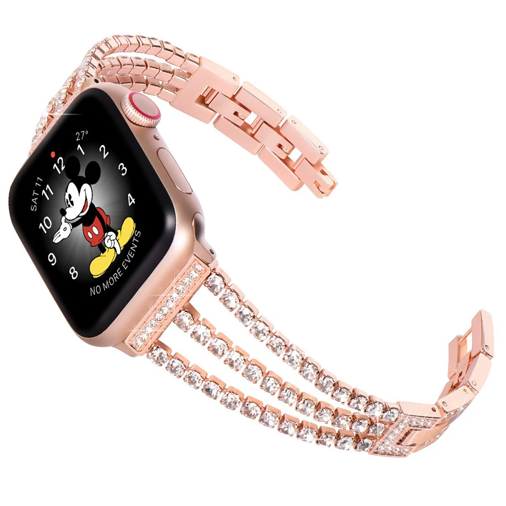 луксозен взаимозаменяеми каишка с диаманти за Apple Watch серия 4 5 6 SE 7 44 мм 40 мм 41 45 мм Каишка-верижка Гривна за iWatch 3 42 мм 38 мм