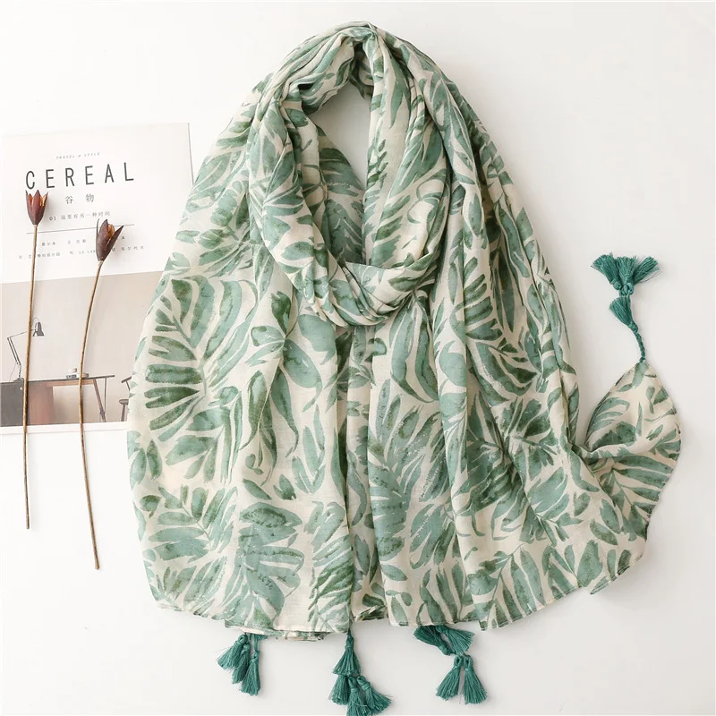 Лятна мода, Солнцезащитная шал, за да пътуват към морето, Вискозный шал, Зелен бананов лист, женски декоративен копринен шал