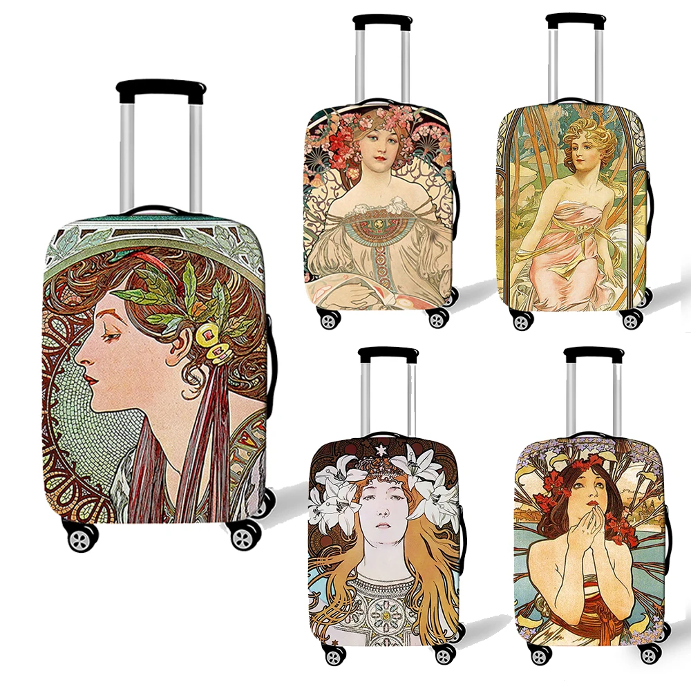 Маслени картини на Алфонс Мария Муха Пътна Чанта за багаж, Аксесоари Еластичен Калъф за куфара Чанта за количка Защитни Капаци
