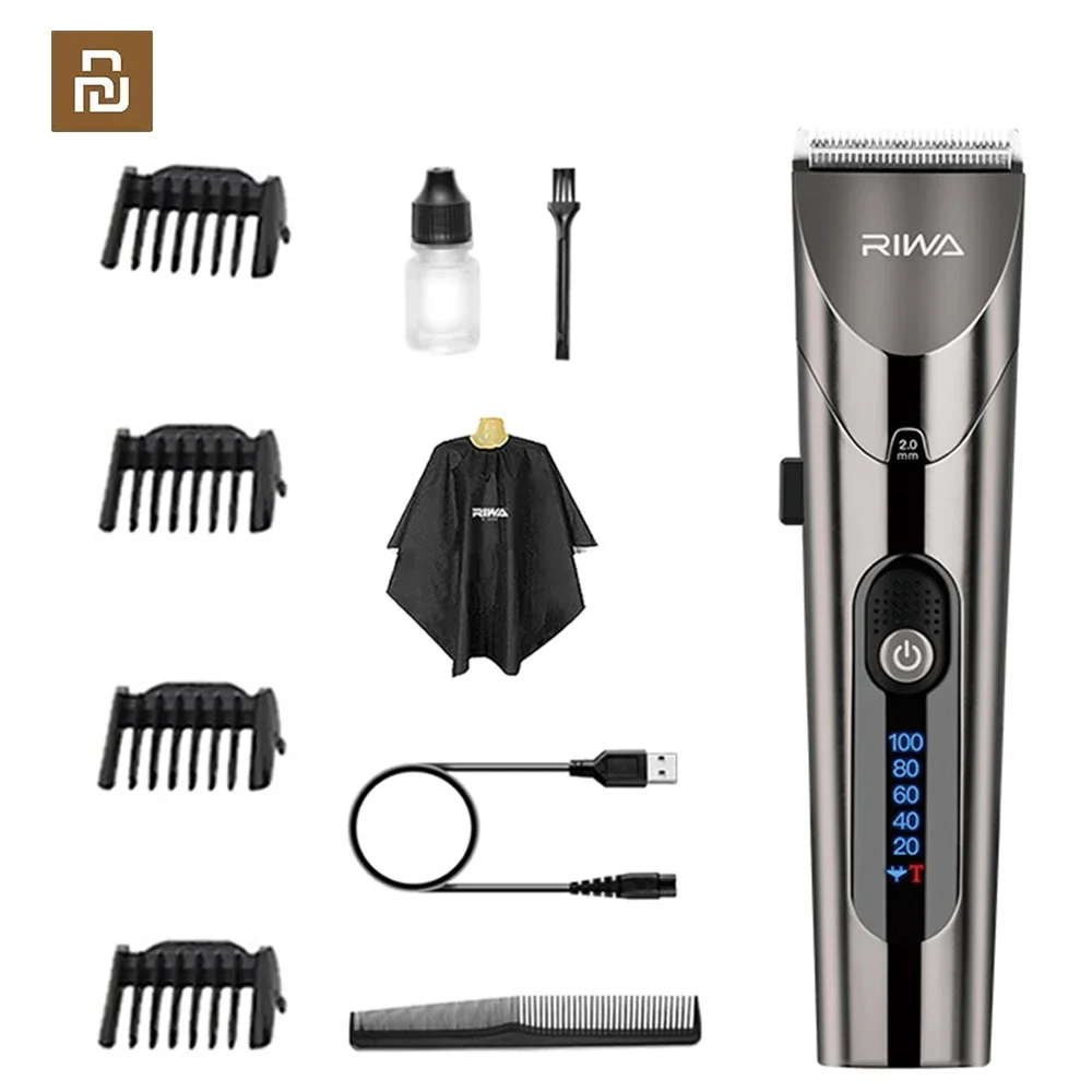 Машина за подстригване на коса Youpin RIWA, професионален електрически тример за мъже с led екран, моющийся, акумулаторна батерия, за мъже, мощна стоманена корона