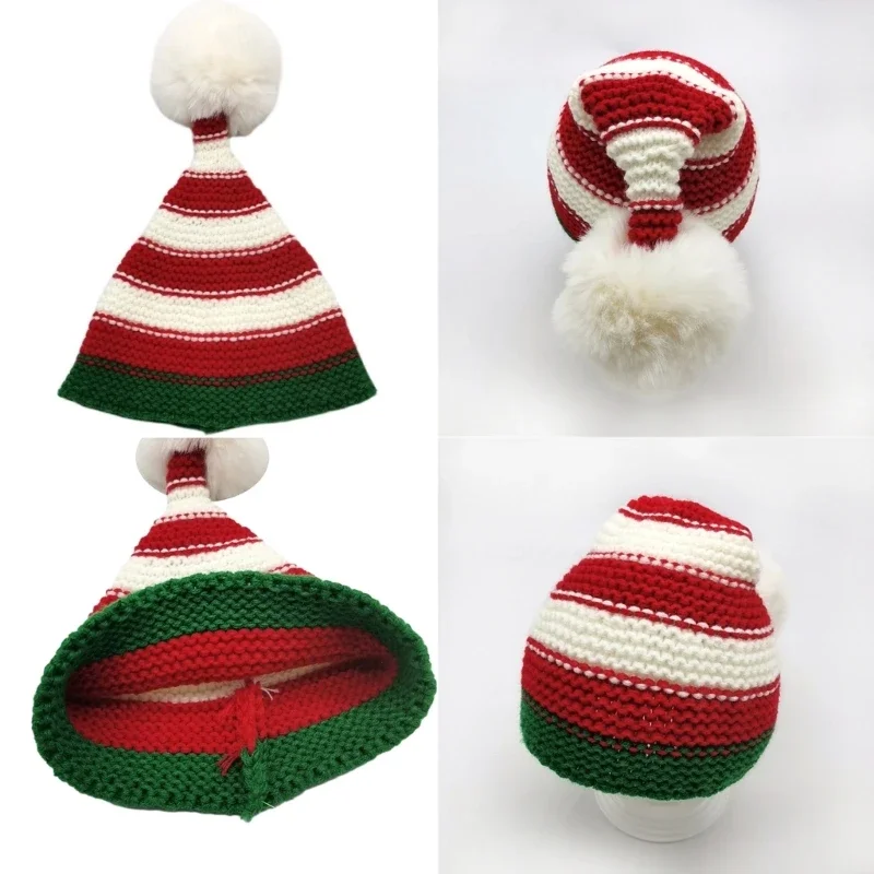 Мека раирана шапка, детски вълнена шапчица, Коледна шапка Зимна топла шапка, шапка-бини за деца, новородени, Дишаща шапка