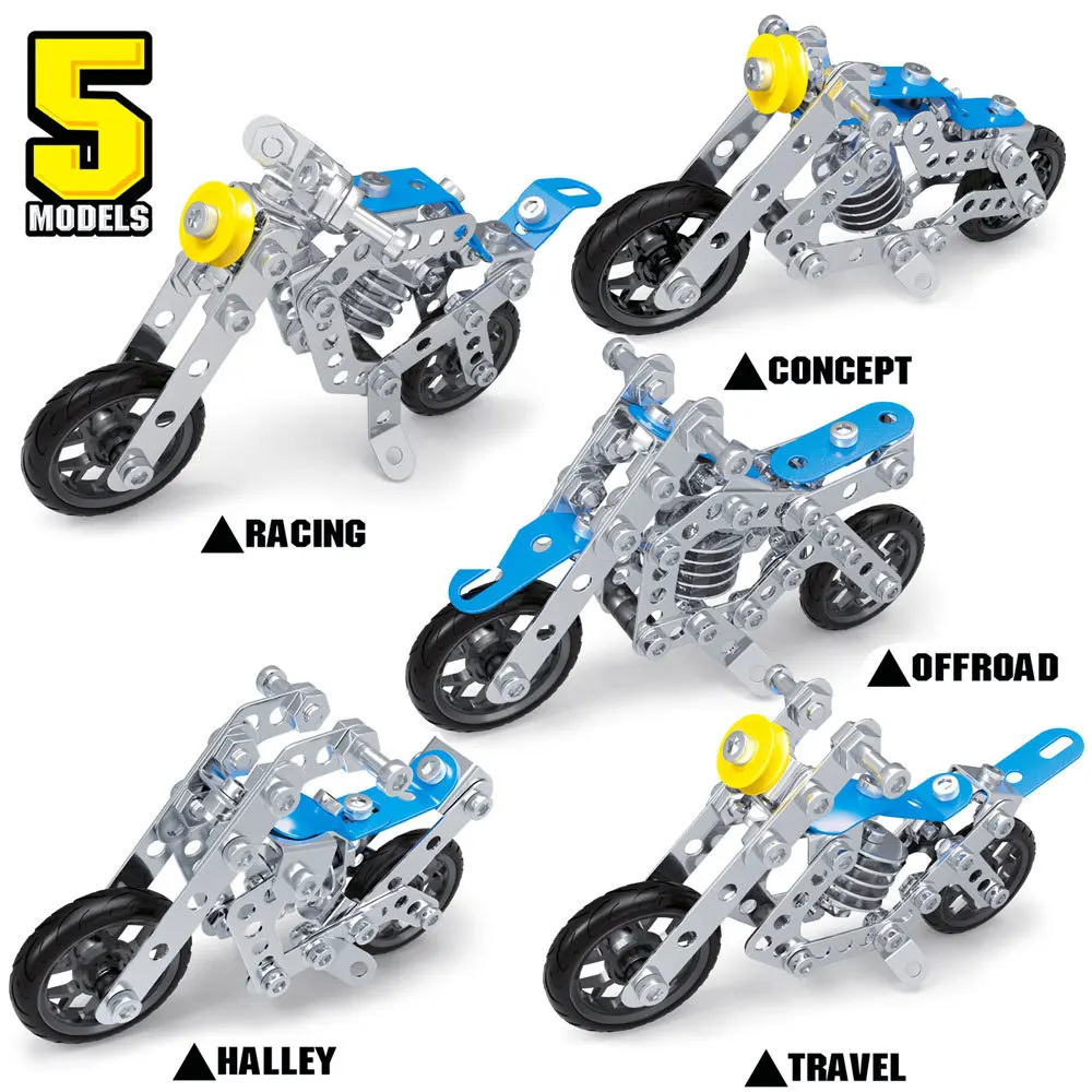 Метален конструктор 5 в 1 Конструктор Монтаж на Мотоциклет Играчка Блок на Винт И Гайка Ръчна Модел Детски Подарък Играчка За Момчета