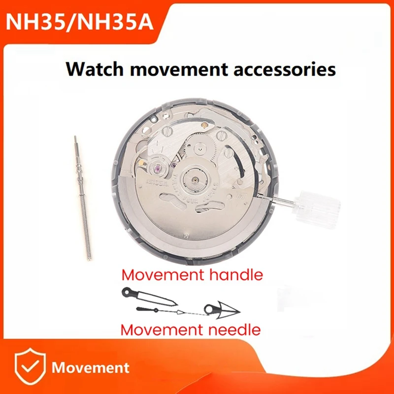 Механизъм NH35 / NH35A + дръжка механизъм + аксесоари Комплекти за часа с игла машина за висока точност автоматичен механичен часовников механизъм