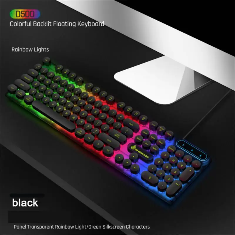 Механична клавиатура с подсветка, Симпатична жични Клавиатура D500 104 Клавиша Abs за електронни игри, клавиатура със светлинен клавиатура, цветна мода