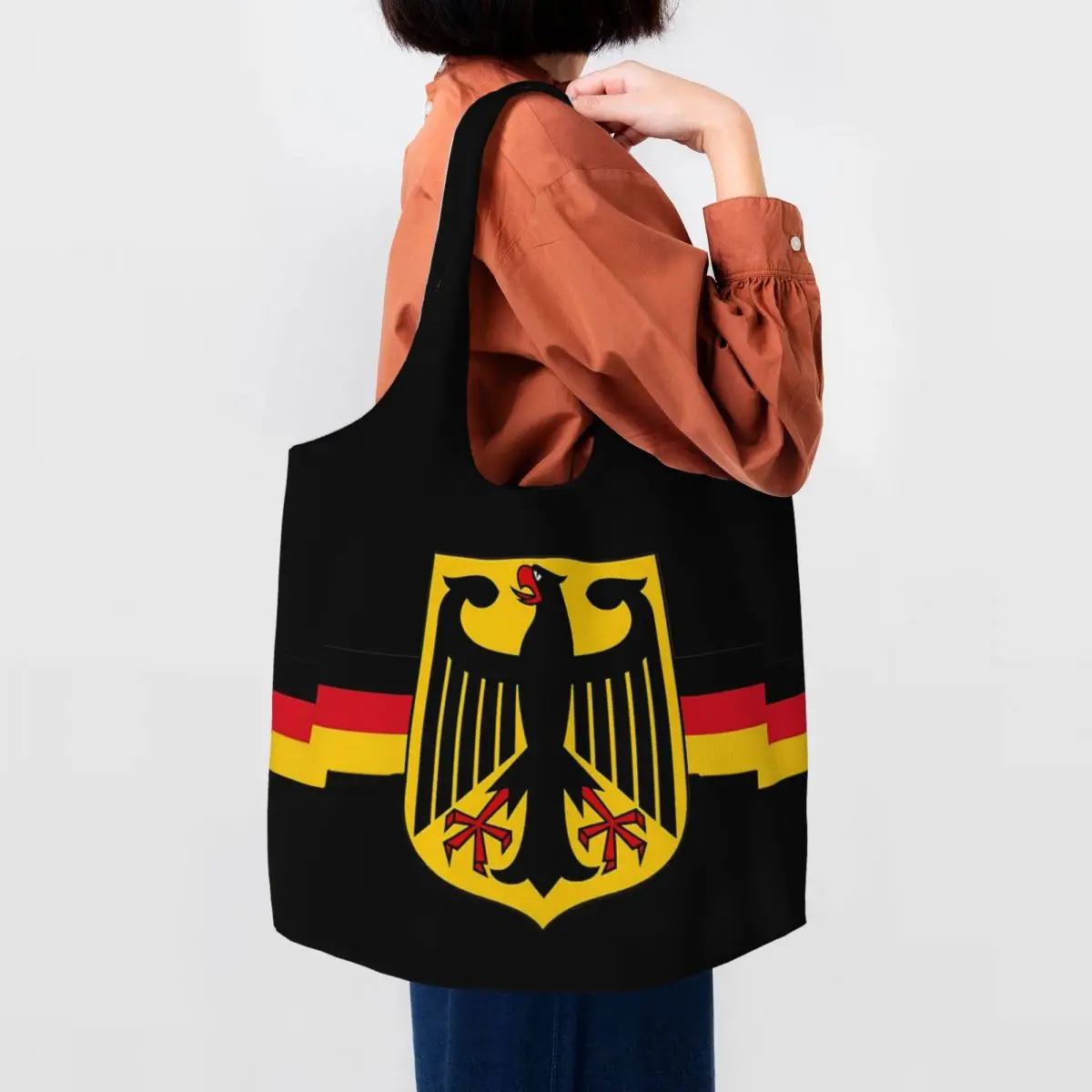 Множество Пазарска чанта с Германския Орел На Щита, Наплечная Холщовая чанта-Тоут, Моющийся Флаг Германия, Чанти За пазаруване С продукти, Чанти за пазаруване