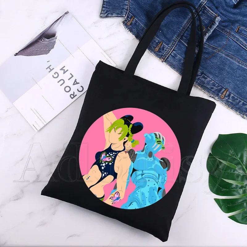 Множество чанта за пазаруване с принтом Jojo Bizarre Adventure, женски холщовые чанти-тоут, еко-чанта с принтом, мультяшные чанта през рамо за купувачите, черен
