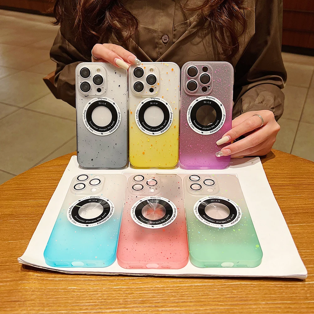 Модерен безжичен зареждане Mag Safe, цветен калъф за телефон със защитата от пръски за iPhone 14 13 12 Pro Max, предпазител за обектива на камерата