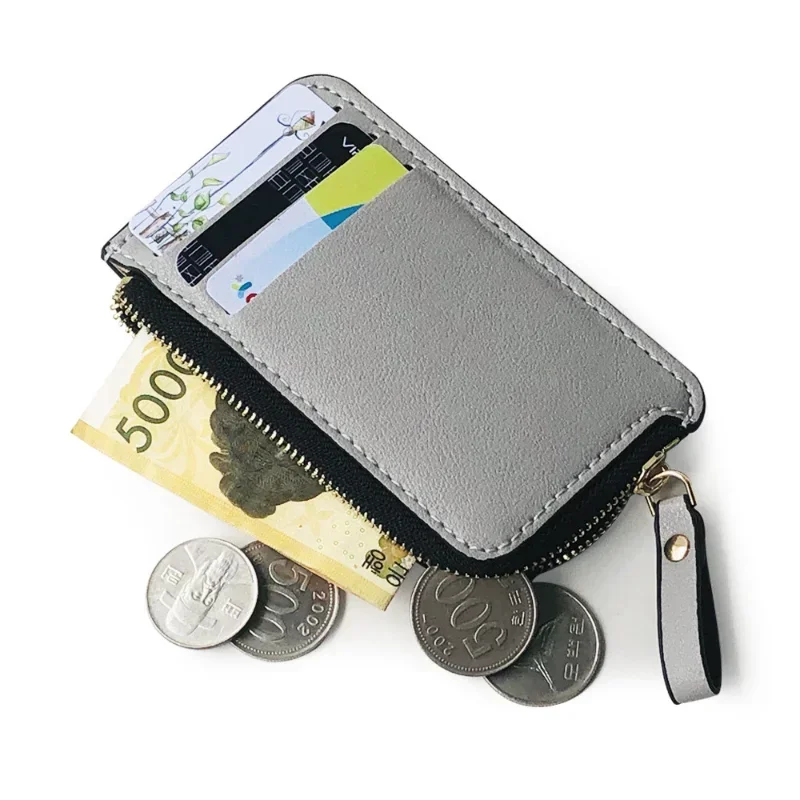 Модерен тънък мъжки малка кожена кесия, притежател на кредитна карта, в чантата за мъже, малък портфейл за монети с цип, мъжки кожен портфейл
