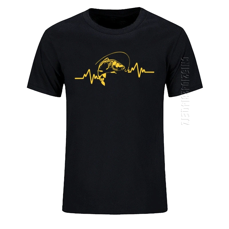 Модерна мъжка тениска с кръгло деколте от памук Heartbeat, тениска с стръв за риболов на шаран, забавни тениски оверсайз, Летни дрехи