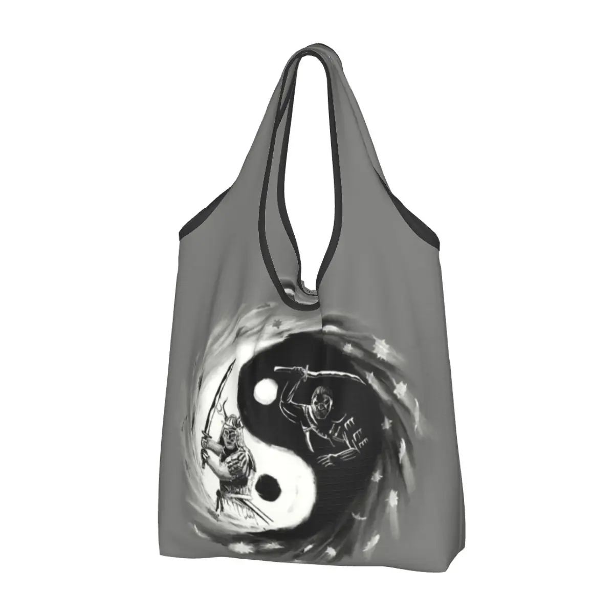 Модерна чанта за пазаруване Good And Ghost, преносима чанта за пазаруване Yin Yang Japan Samurai Grocery, наплечная чанта за пазаруване