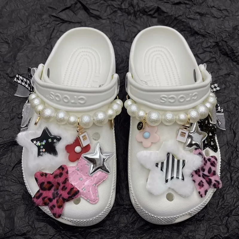 Модни Луксозни окачване с перлената на веригата за обувки Croc САМ, Елегантни Цветни Аксесоари за обувки, Пеперуда, цвете, звезда, Дизайнерски окачване Croc