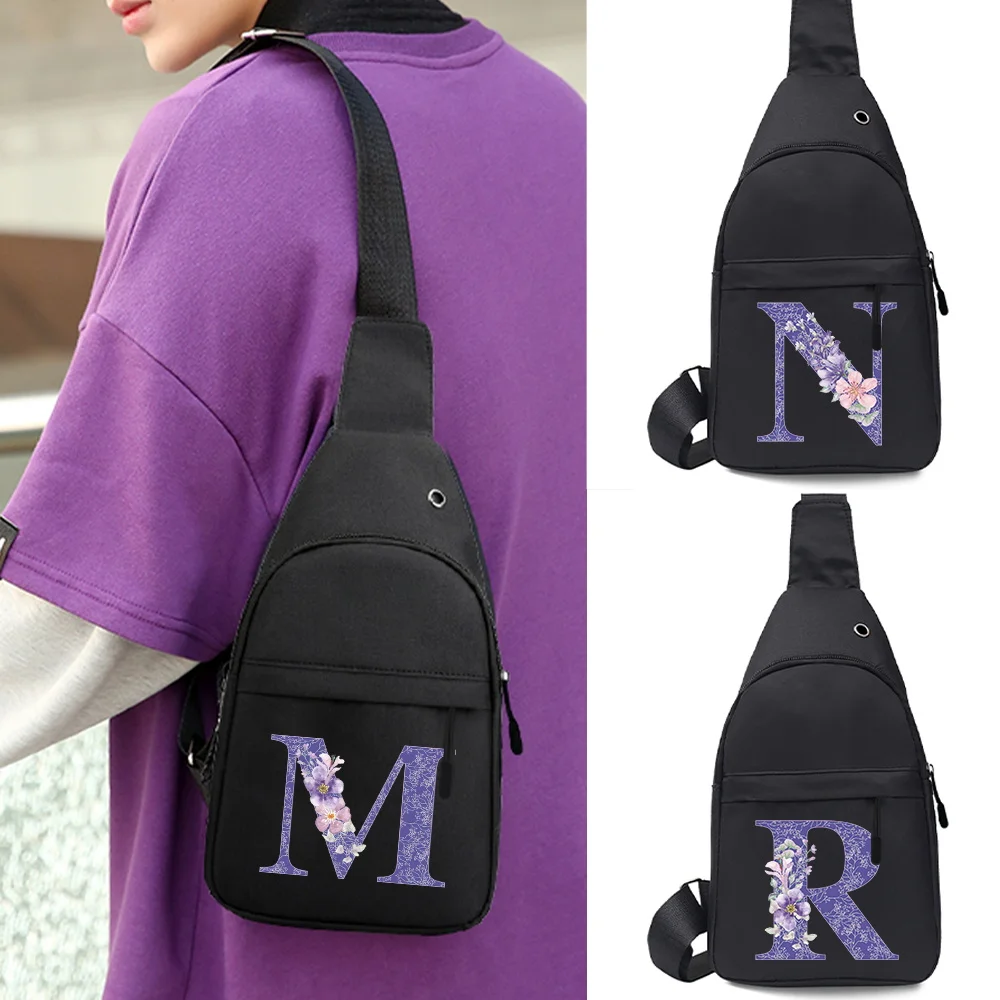 Модни преносими отличителни чанти за мъже Спорт на открито Организатор през рамо Poch Case Портфейли с виолетови цветни букви Чанти