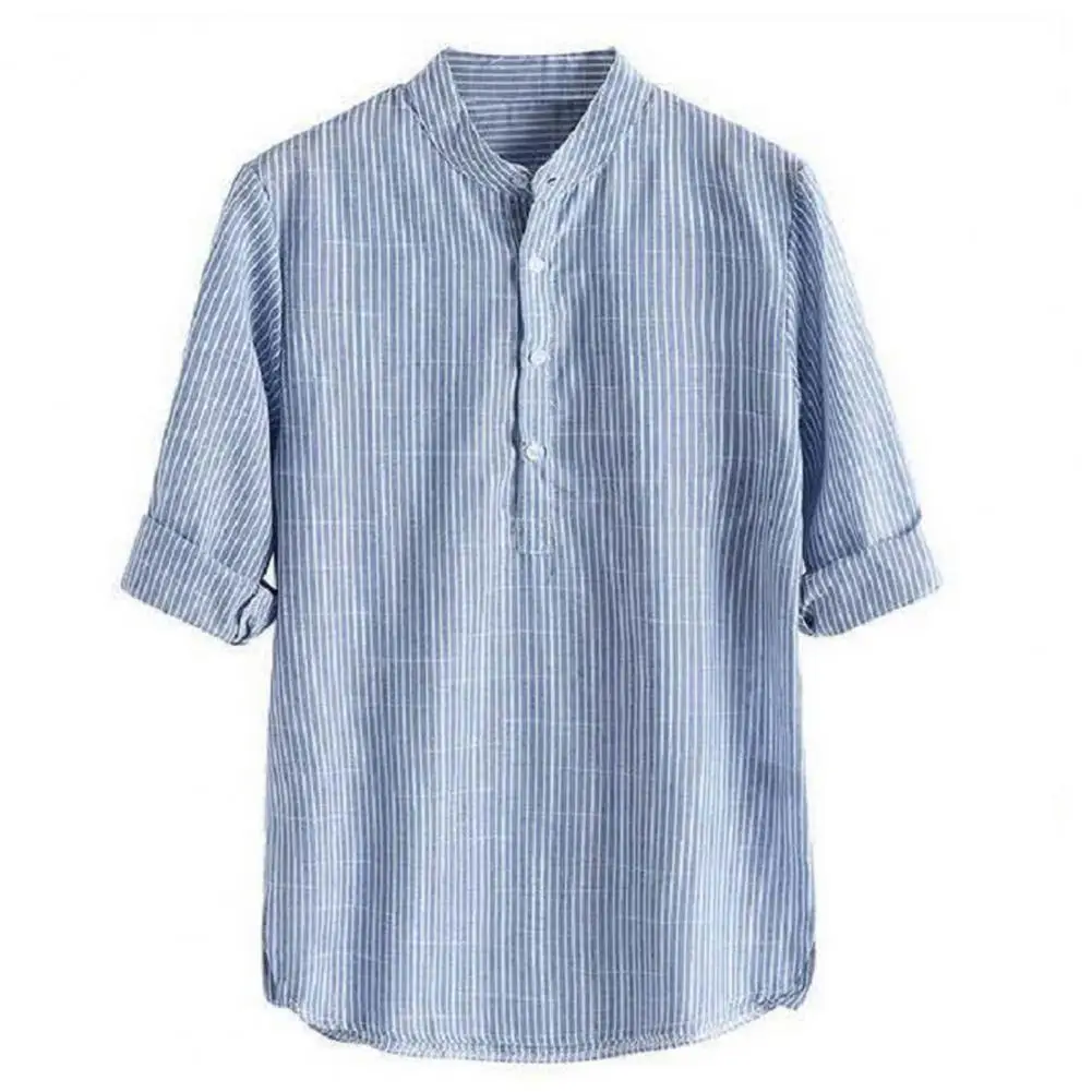 Мъжка риза, стилна мъжка жилетка в райе, оборудвана яка-часова рецепция с дълъг ръкав за есенно-пролетния офис, мъжка риза в райе