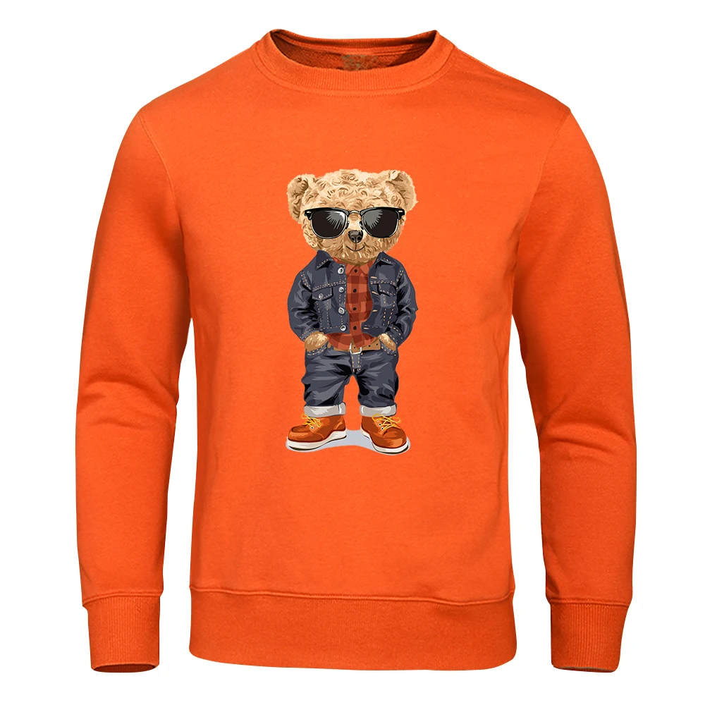 Мъжки блузи с принтом Мечка Pose, Модни Свободна hoody, пуловер, Градинска облекло в стил хип-хоп, Ежедневни Удобни руното мъжки hoody