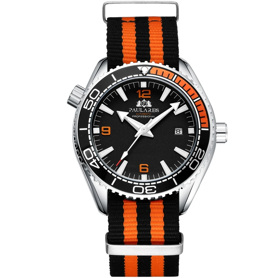 Мъжки луксозен часовник с автоматичен самостоятелно ликвидация Оранжев, черен, син, червен, сив цвят, на брезентовом ремешке
