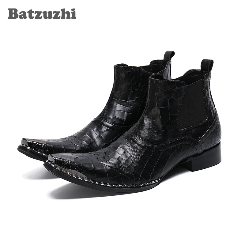 Мъжки обувки в стил Уестърн Batzuzhi, Черни Ботильоны от мека кожа с остър бомбе, Мъжки Каубойски ботуши, Мъжки Вечерни Обувки, Големи Размери 46