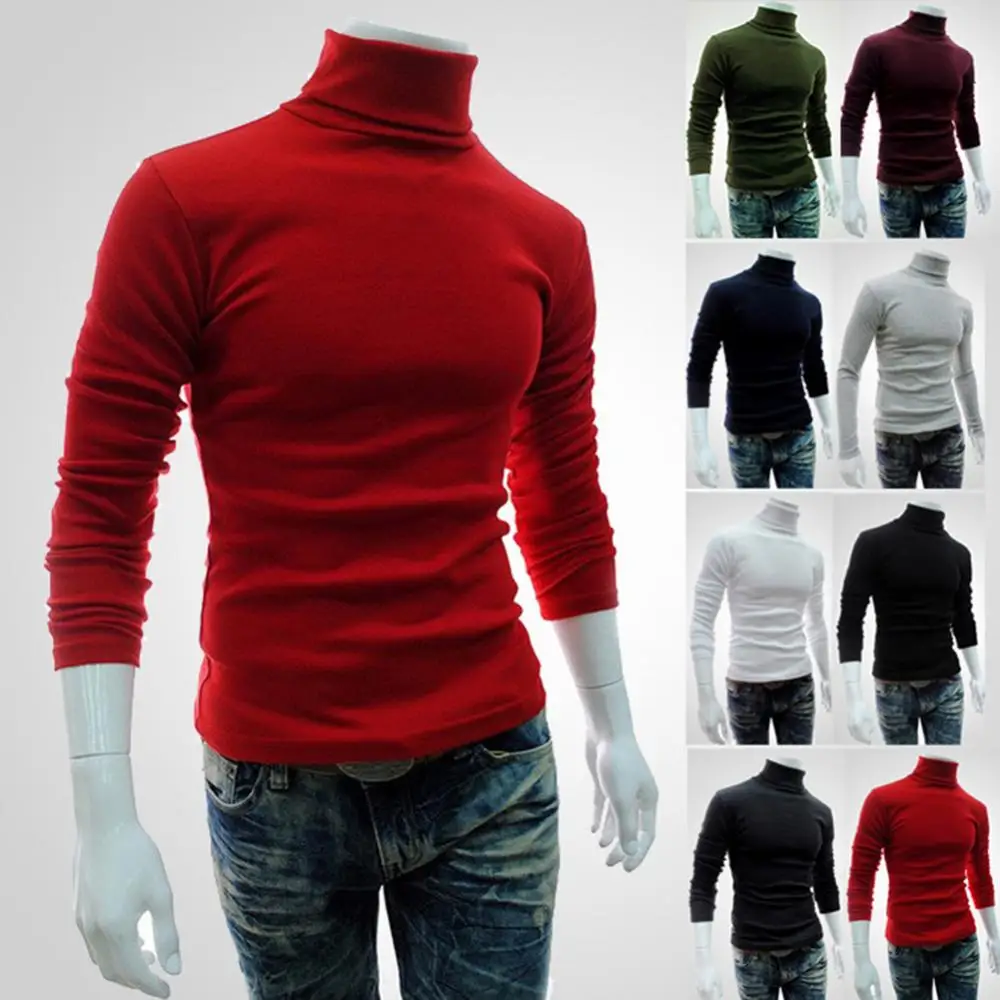 Мъжки памучен тениска с високо воротом, есен-зима, облегающая долна риза, обикновен пуловер, бельо, hoody, тънка долна риза