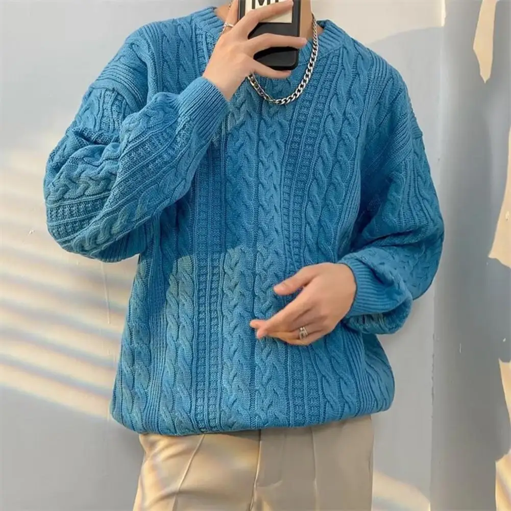 Мъжки пуловер прост дизайн, уютна вязаный зимен пуловер за мъжете, дебел пуловер с дълъг ръкав, пуловер за двойки Унисекс, топъл, без свиване