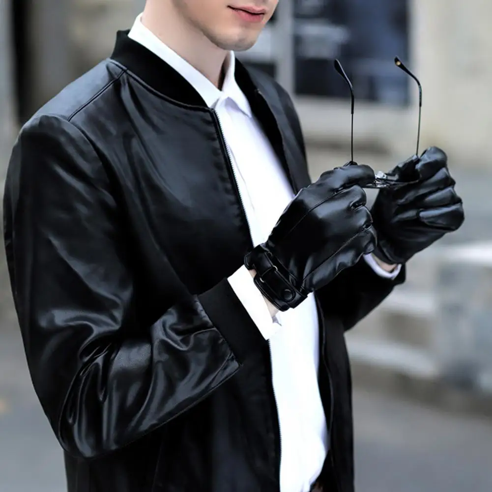 Мъжки ръкавици, Удобни Зимни Ръкавици, защита на китките, Издръжливи Модни Улични мъжки ски ръкавици от изкуствена кожа с докосване на екрана