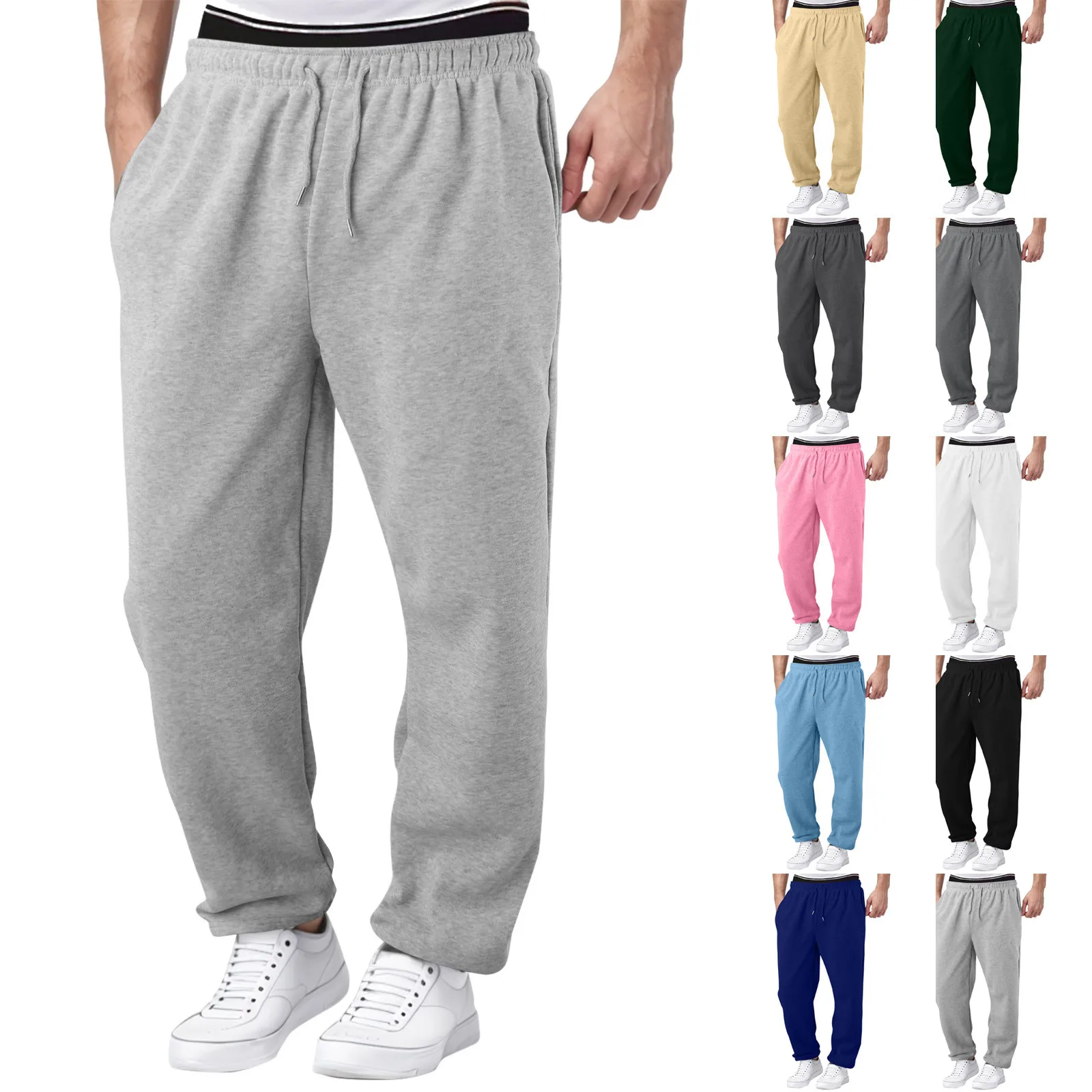 Мъжки спортни панталони с руното облицовка, широки панталони с прав штанинами, спортни панталони за бягане, спортни панталони за йога с висока талия, с
