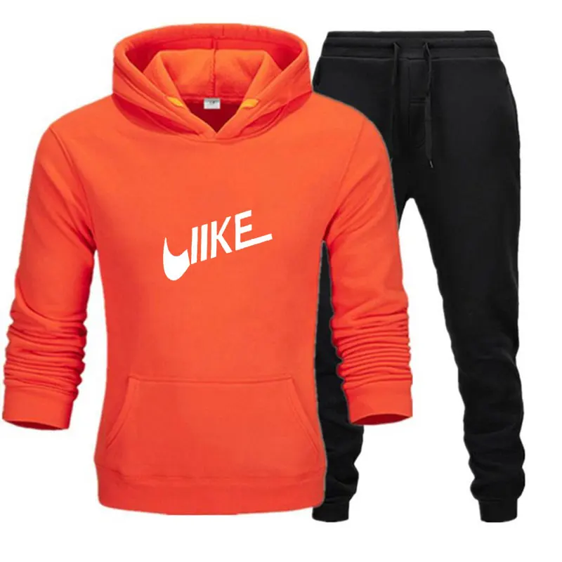 Мъжко есенно-зимни hoody за джогинг, комплект от две части на мода всеки ден на мъжки спортни дрехи, пуловер с дълги ръкави + спортни панталони
