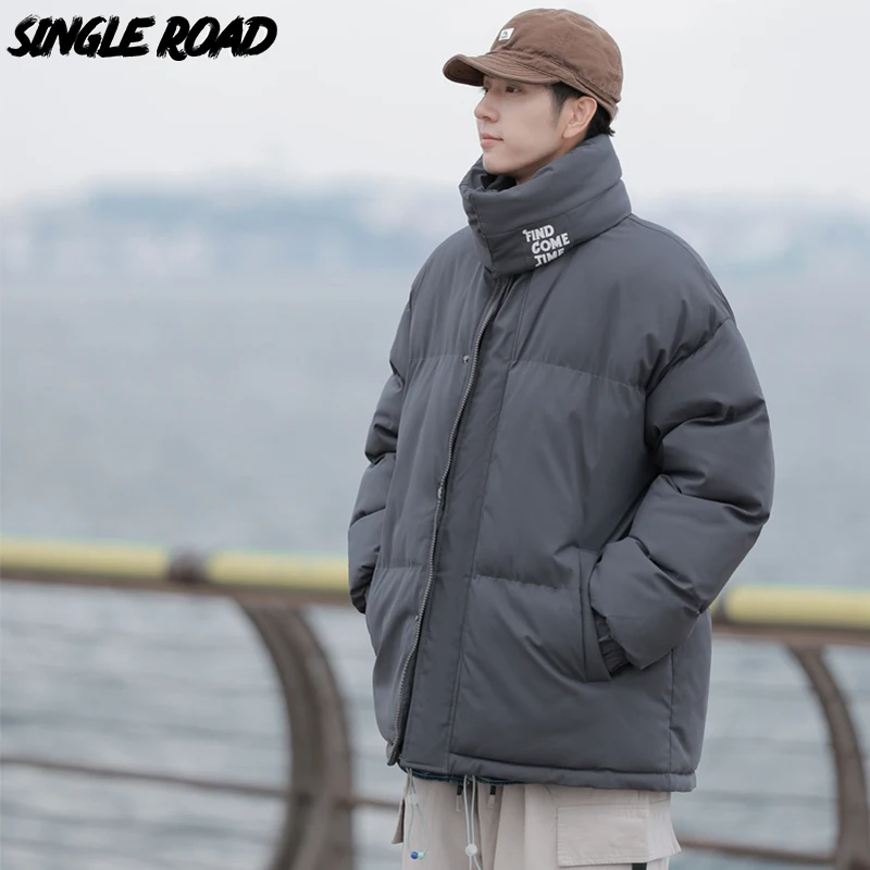 Мъжко зимно яке Single Road 2022 Модерен Корейски шал-яка Топли паркове Яке с памучна подплата на Палтото Мъжки ежедневни якета с цип