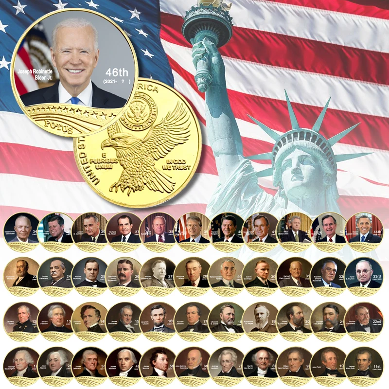Набор от възпоменателни монети от всички 46 президенти на САЩ, пълен комплект ръчно рисувани златни монети на повикване, сувенир, подарък за колекцията на баща си