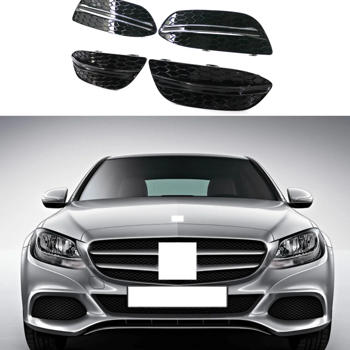 Напълно черна решетка на радиатора предна броня рамка фарове за мъгла, фарове за Mercedes Benz C Class W205 2014-2019