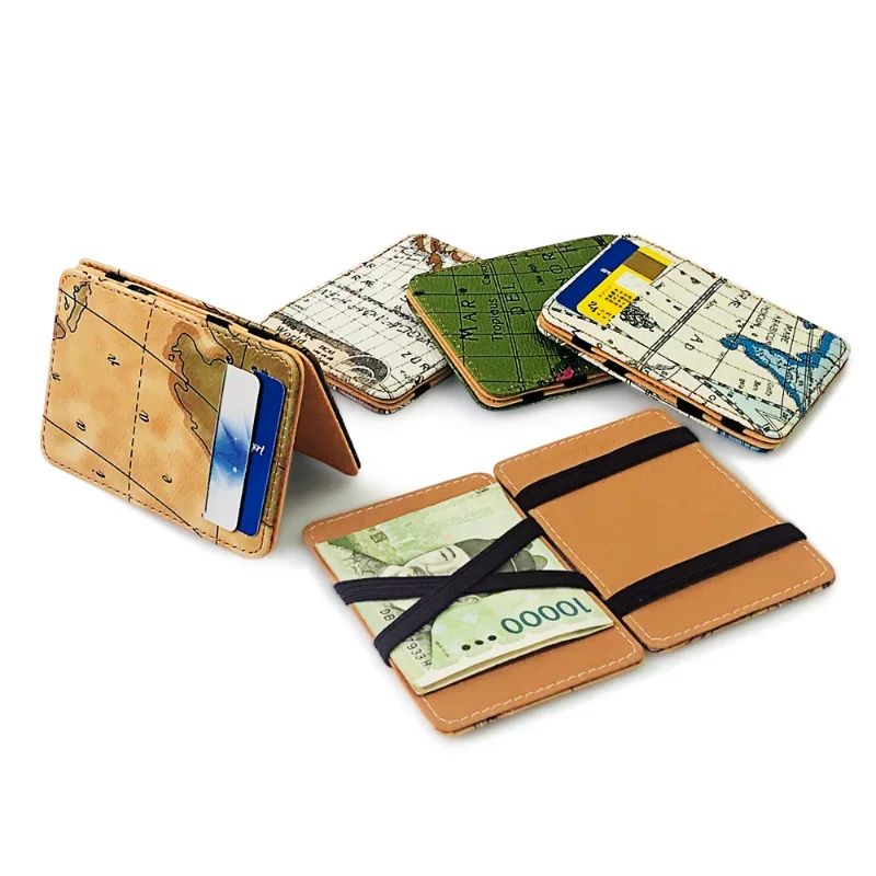 Нова Корейска Версия На Тънките Мини-Чантата Е С Къса Скоба За Пари Map Magic Bag Чанта За Банкови Карти Калъф За Карта Портфейл
