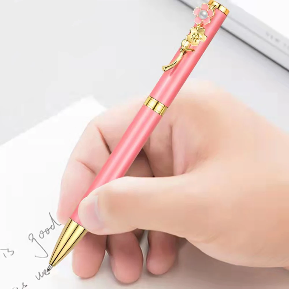 Нова мода Перлата праскова химикалка писалка Изискани цветя Метален материал 0,7 мм, Черна гел писалка Ученически канцеларски материали