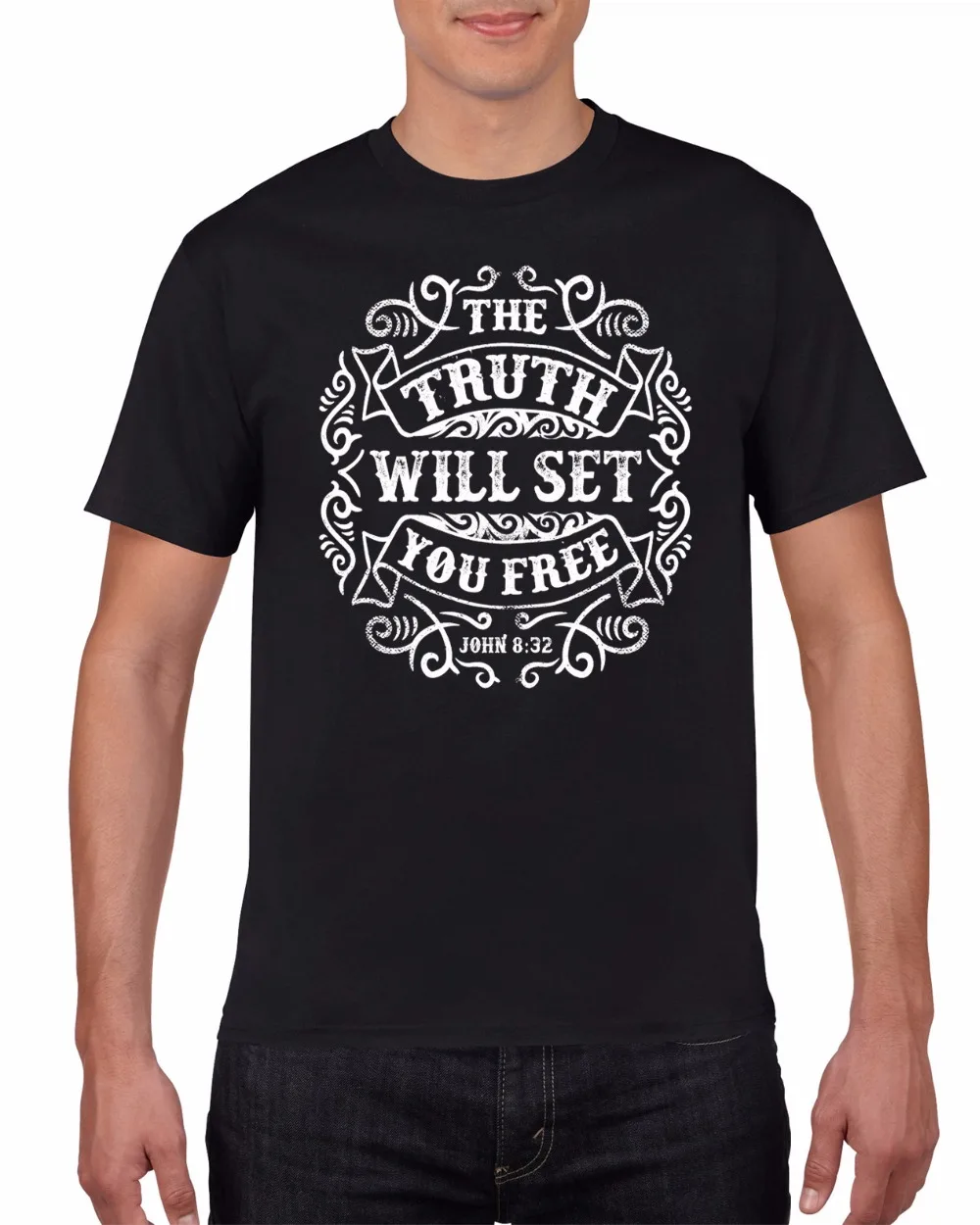 Новата Модерна Марка дрехи-Евтина тениска The Truth Will Set You Джон 8:32 Мъжка тениска Черна Тениска С Класически Дигитален печат