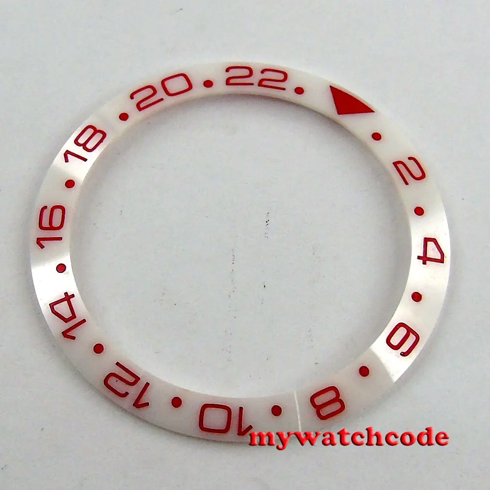 Нови 24-часови червени цифри GMT 38 мм * 30,6 mm, Бял керамичен bezel, Вставное наклон пръстен за часовници SUB