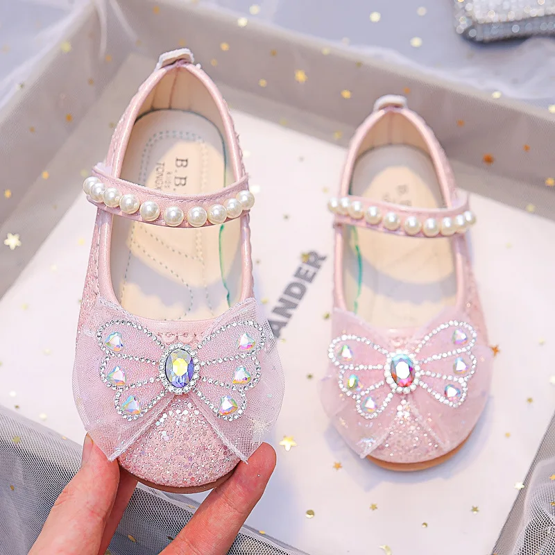 Нови момичета Мери Джейн, пролет-есен, Нови детски меки обувки на принцесата с украса във вид на кристали за партита, сватбени импресии, детска мода, на равна подметка, ежедневни обувки
