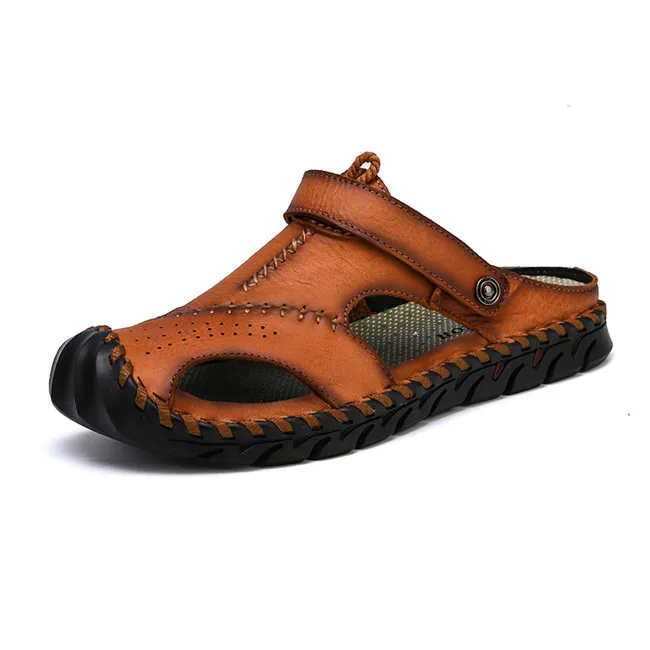 Нови мъжки сандали от естествена кожа в голям размер, 38-48, качествени летни чехли, ежедневни обувки, градинска римска плажни обувки