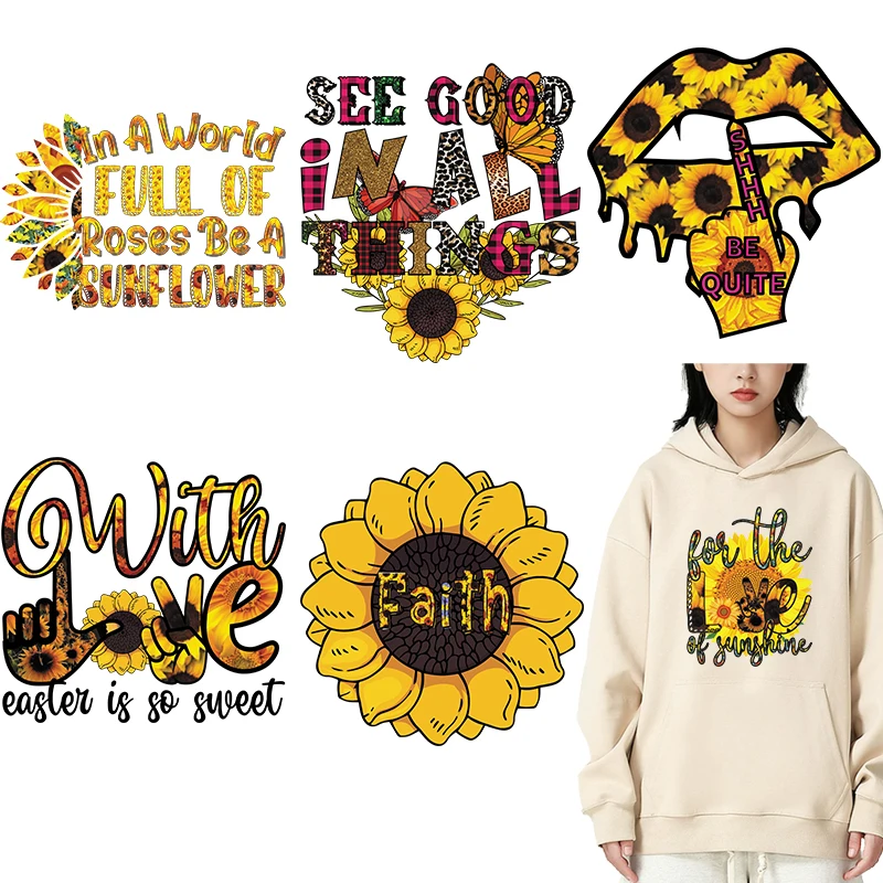 Нови термонаклеи Sunflower Art Design DTF с термопереносом Теплопередача на дрехи, нашивка за ютия на толстовках за печат преса