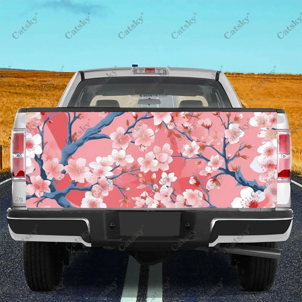 Обвивка за задната врата на камиона Череша дърво с цветя Професионален Универсален материал, Подходящ за пълен размер на камиони Устойчив на Атмосферни влияния