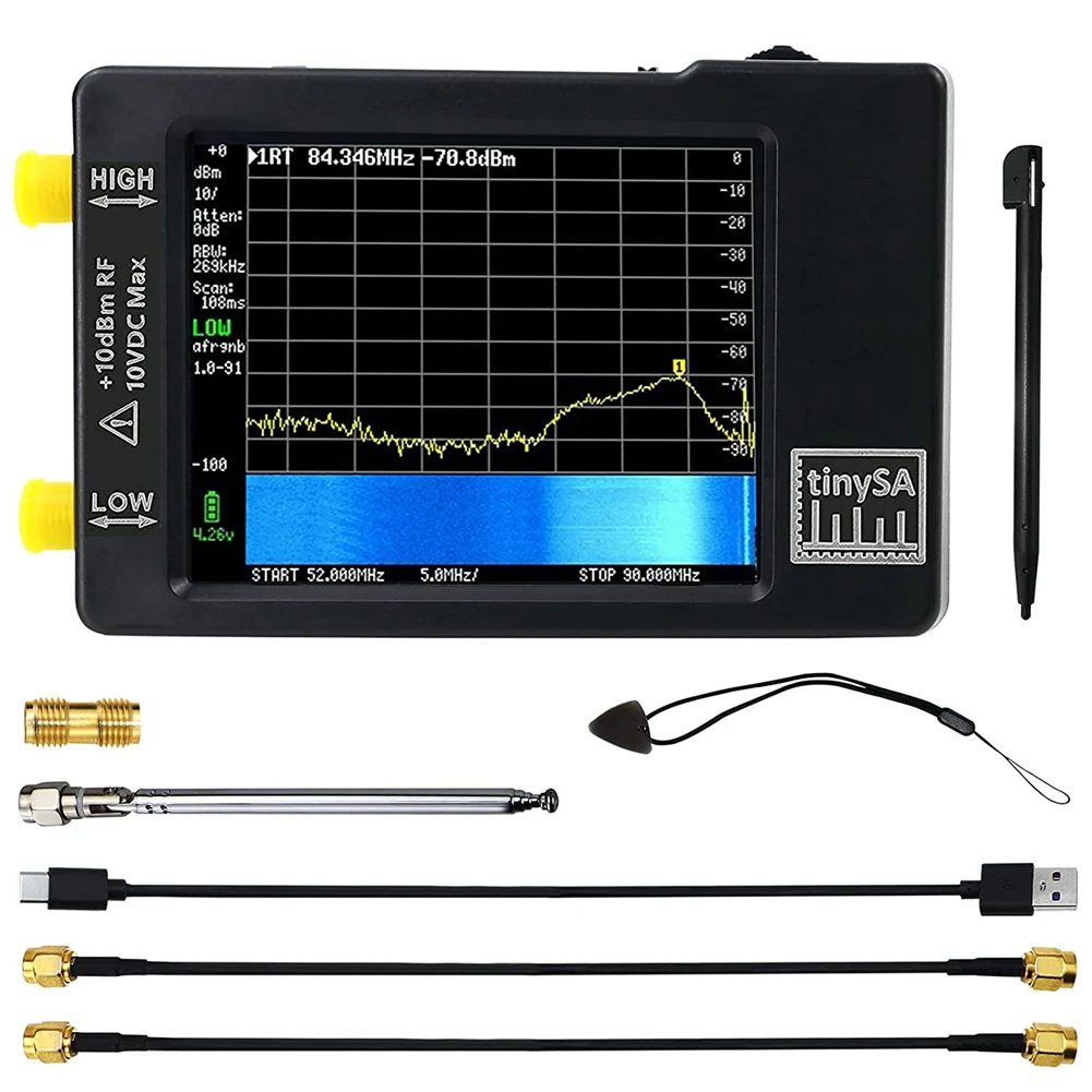 Обновен е анализатор на спектъра TinySA, вход MF / HF / VHF UHF за 0,1 Mhz-350 Mhz и вход UHF за 240 Mhz-960 Mhz, генератор на сигнали