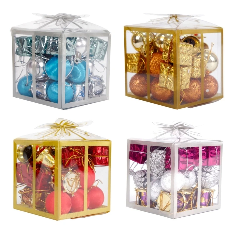Опаковка от 26 накита в кутия за подарък с коледните топка, цветни суспензии във вид на елхи