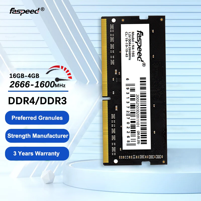 Оперативна памет Faspeed Memoria DDR4 2666 Mhz DDR3 1600 Mhz 16 GB 8 GB от 4 GB Памет Лаптоп Ram DDR 3 DDR 4 1,2 НА 1,5 В и БЕЗ ECC SO-DIMM За лаптоп