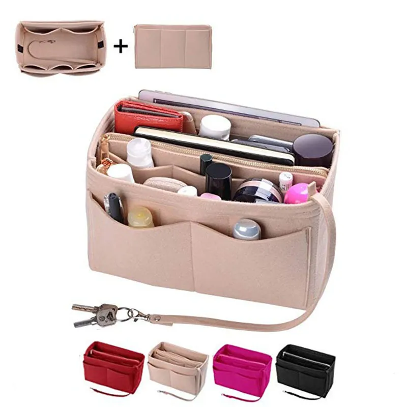 Органайзер за грим на марката HHYUKIMI, филцови чанта, подложка за чанти, вътрешен чантата си, преносими, козметични чанти, подходящи за ръчни чанти от различни марки
