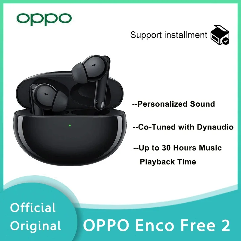 Оригинални OPPO Enco Free, 2 безжични слушалки TWS Bluetooth 5.2, 3 непромокаеми слушалки с активно шумопотискане IP54, слушалки с 3 микрофона.