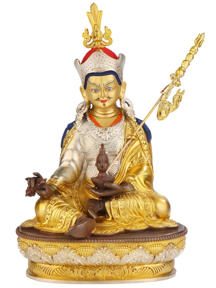Падмасамбхава Гуру Ринпоче Тибет Медни Позлата Ръчна Дърворезба Будистки Зала Тантра Капитанът На Лотос Статуя На Буда Фигура
