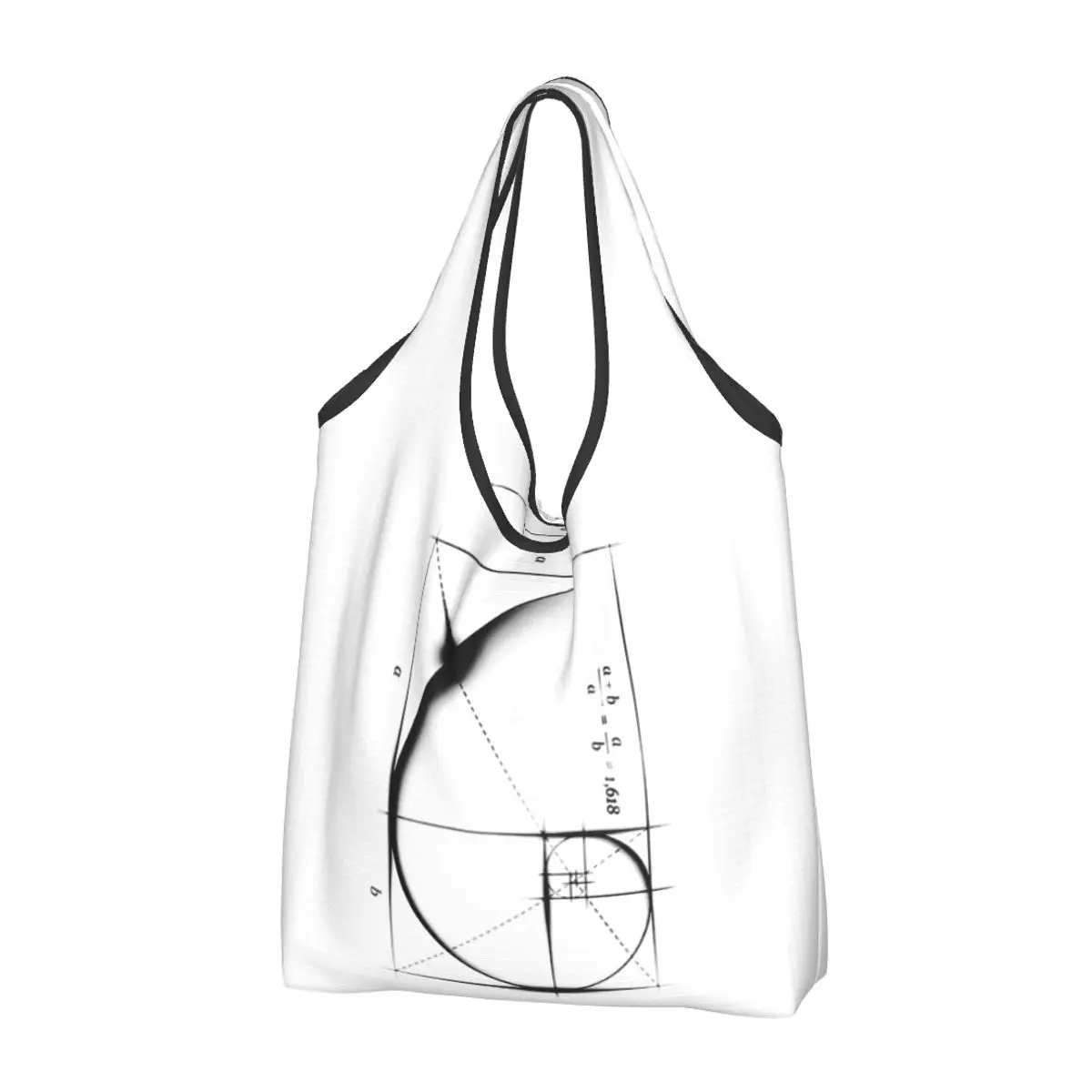 Пазарска чанта с последователността на Фибоначи, Златното сечение, сгъваеми хранителни еко-чанти, голяма чанта голям за рециклиране, предназначена за математици-техници, Чанта